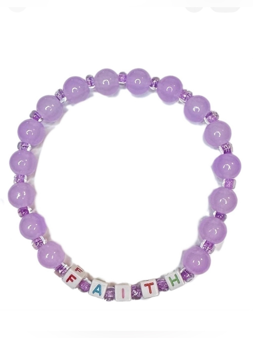 Faith purple stretch bracelet 8mm beads friendship